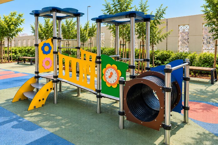 Play equipment at Al Bahya Educational Complex, Abu Dhabi