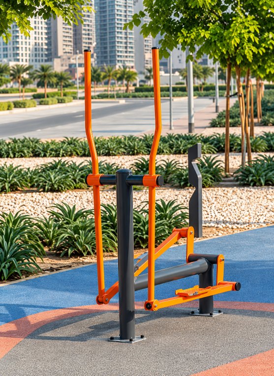 Outdoor fitness equipment at Dubai Land Residence Complex, Dubai