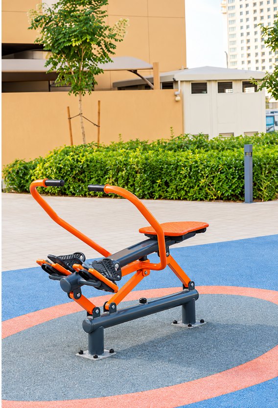 Outdoor fitness equipment at Dubai Land Residence Complex, Dubai