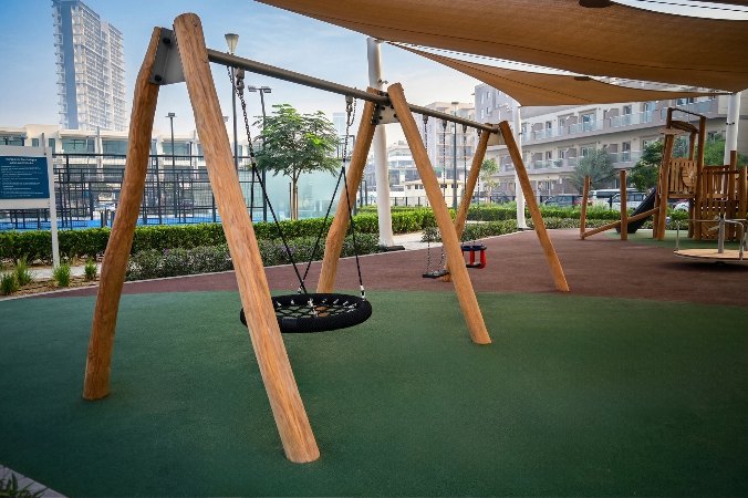 Play equipment at Community Park JVC and JCT, Dubai